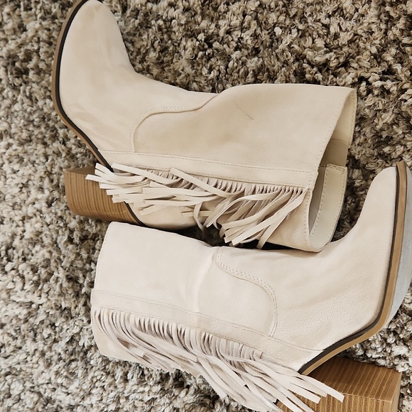 Beige Fringe Suede Boots - Picture 4 of 11